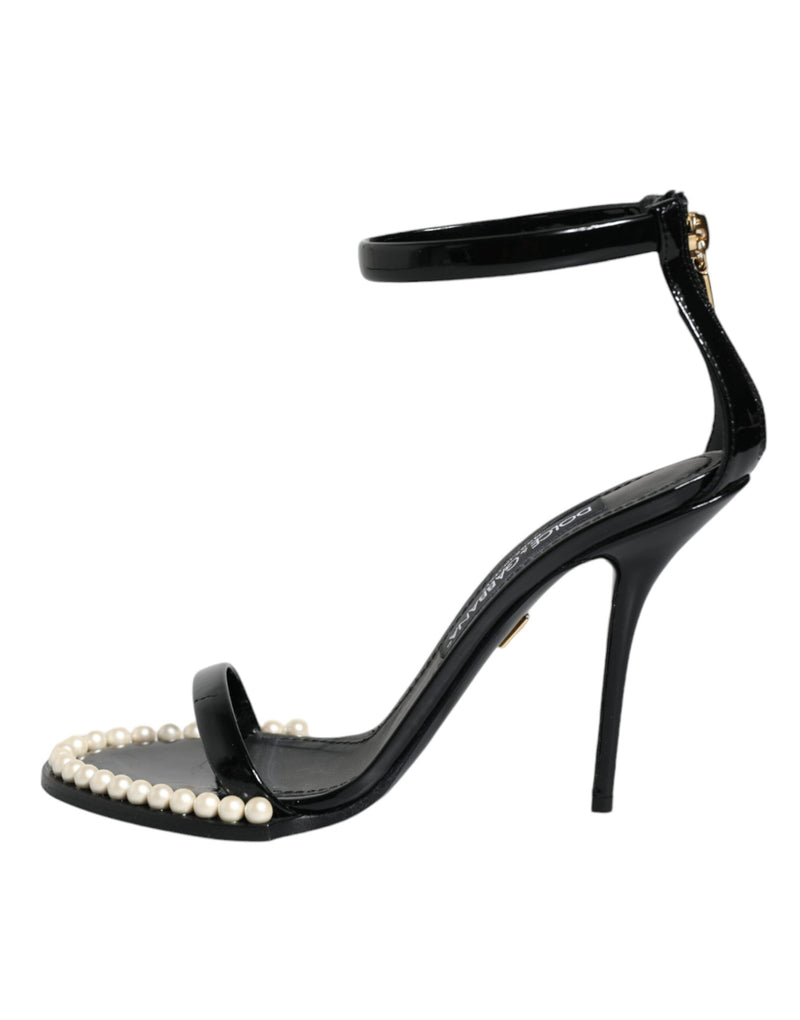 Sandales Dolce & Gabbana Keira en cuir noir avec perles synthétiques