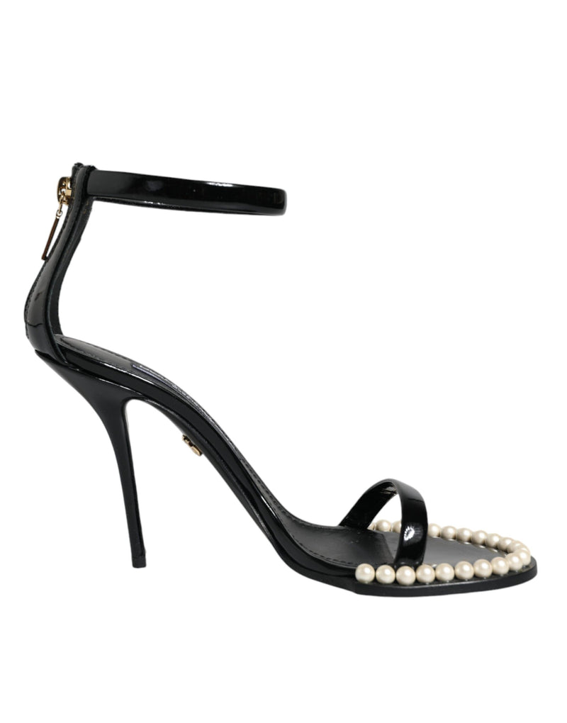 Sandales Dolce & Gabbana Keira en cuir noir avec perles synthétiques