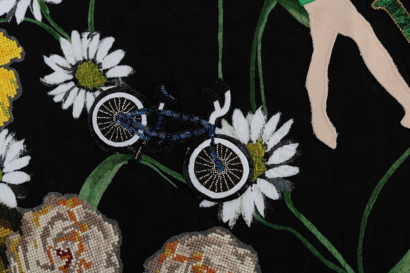 Jupe Dolce &amp; Gabbana noire en brocart à marguerites ornée