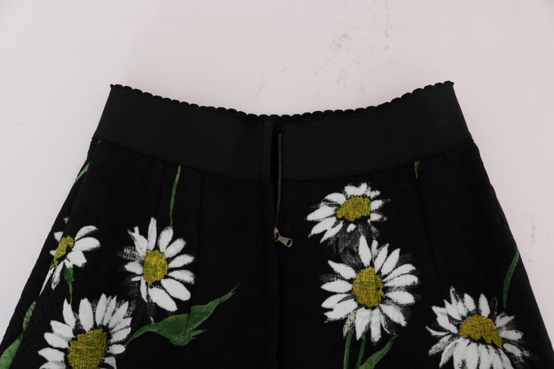 Jupe Dolce &amp; Gabbana noire en brocart à marguerites ornée