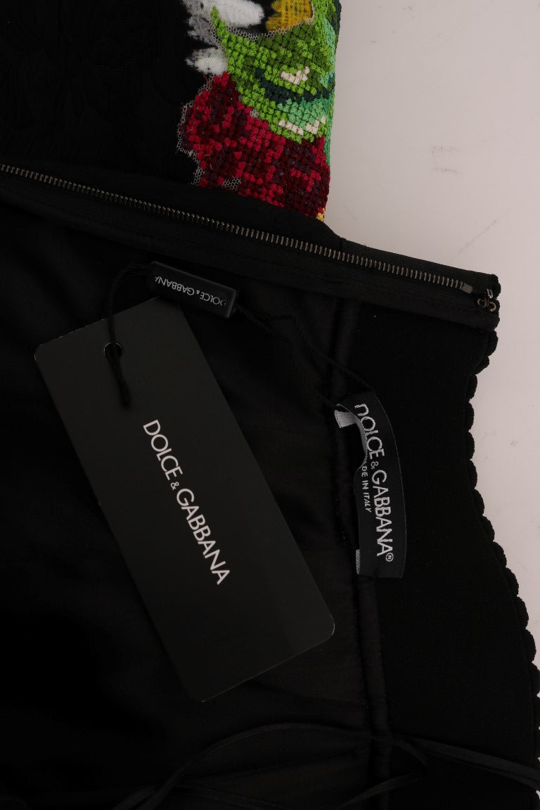 Jupe Dolce &amp; Gabbana noire en brocart à marguerites ornée