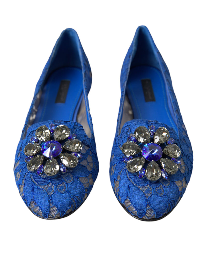Dolce & Gabbana Blue Lace Crystal Ballet Flats for Women