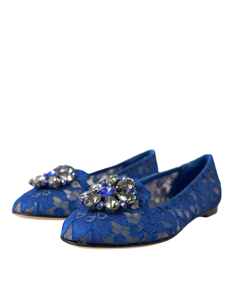 Dolce & Gabbana Blue Lace Crystal Ballet Flats for Women