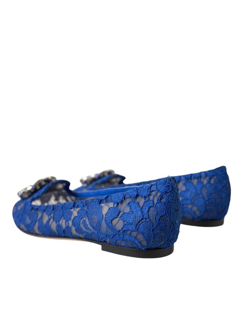 Dolce & Gabbana Blue Lace Crystal Ballet Flats for Women