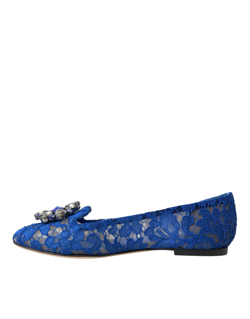 Dolce & Gabbana Blue Lace Crystal Ballet Flats for Women