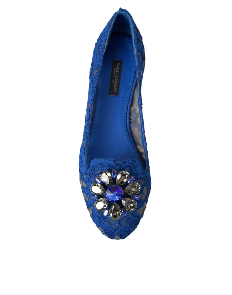 Dolce & Gabbana Blue Lace Crystal Ballet Flats for Women