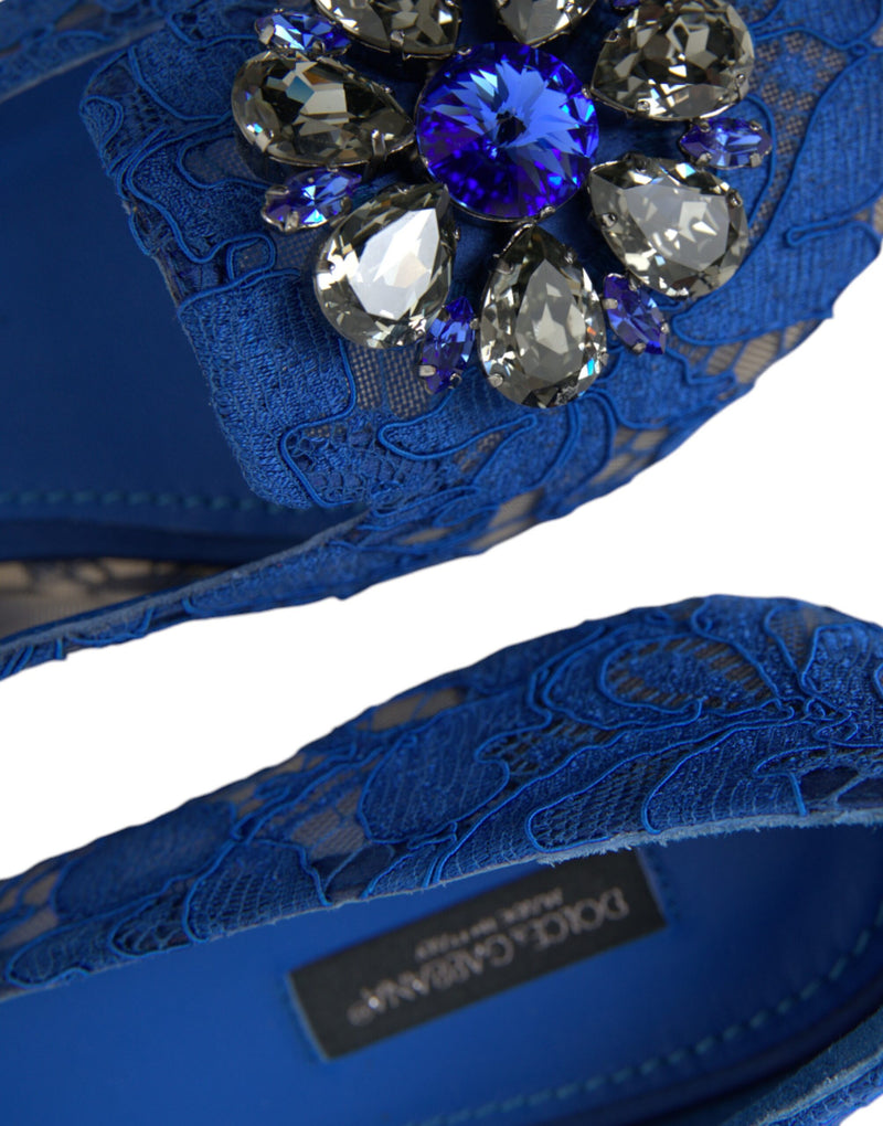Dolce & Gabbana Blue Lace Crystal Ballet Flats for Women