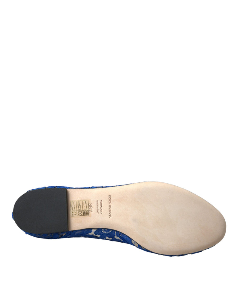 Dolce & Gabbana Blue Lace Crystal Ballet Flats for Women