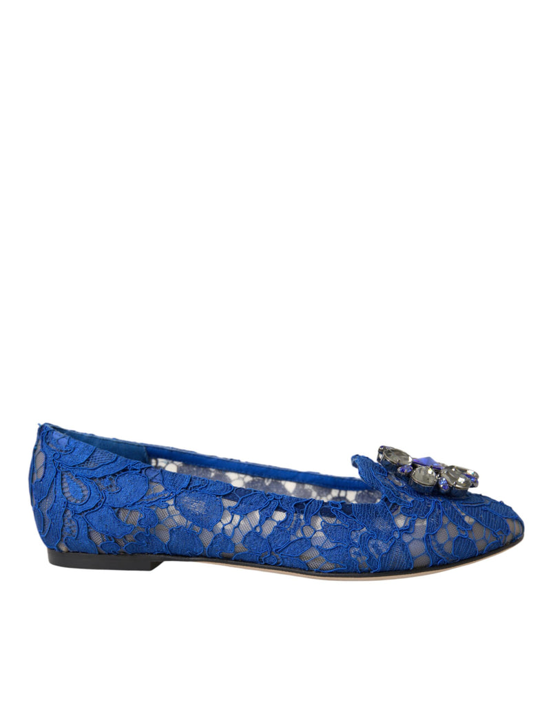 Dolce & Gabbana Blue Lace Crystal Ballet Flats for Women