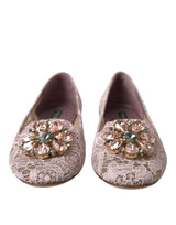 Dolce & Gabbana Pink Lace Crystal Ballet Flats