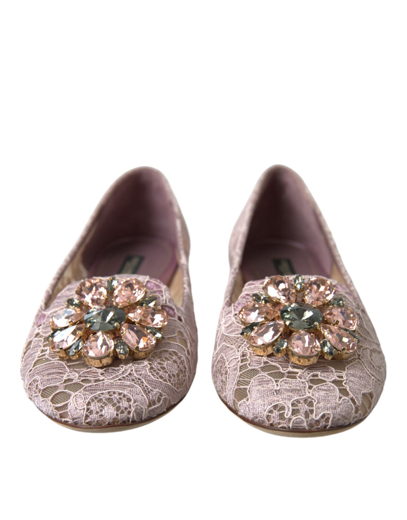 Dolce & Gabbana Pink Lace Crystal Ballet Flats