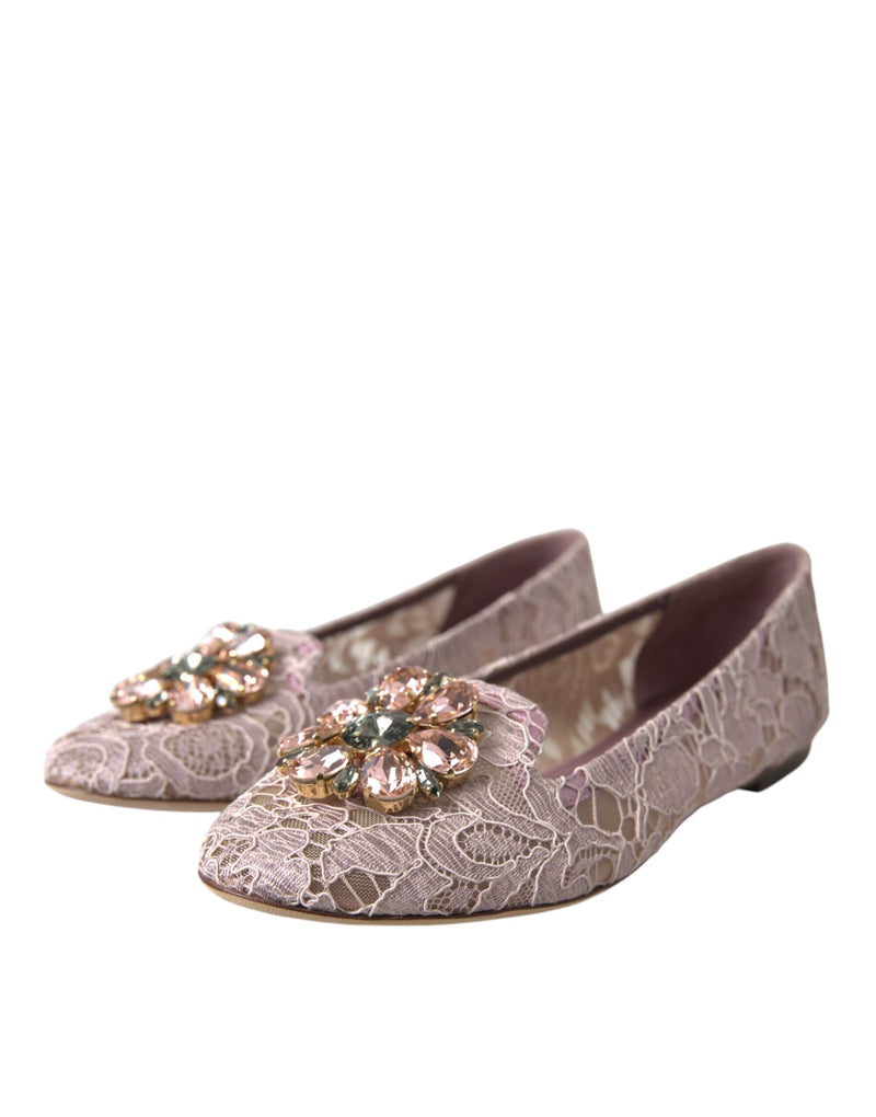Dolce & Gabbana Pink Lace Crystal Ballet Flats