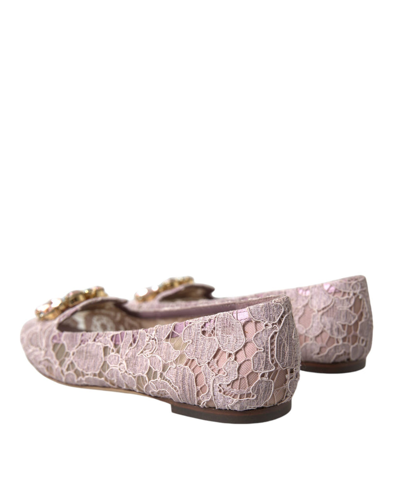 Dolce & Gabbana Pink Lace Crystal Ballet Flats
