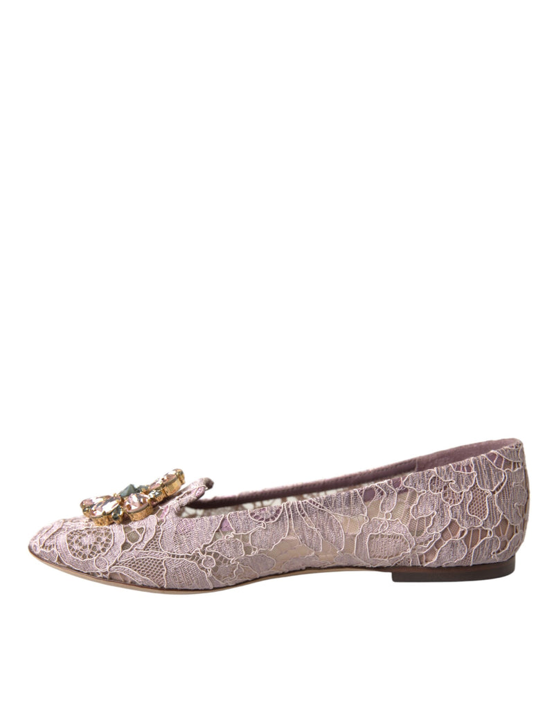 Dolce & Gabbana Pink Lace Crystal Ballet Flats