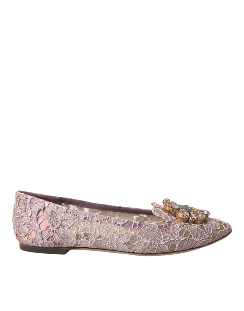 Dolce & Gabbana Pink Lace Crystal Ballet Flats
