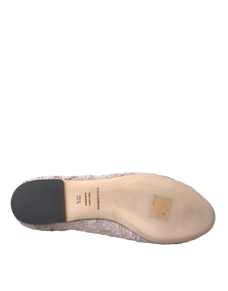 Dolce & Gabbana Pink Lace Crystal Ballet Flats