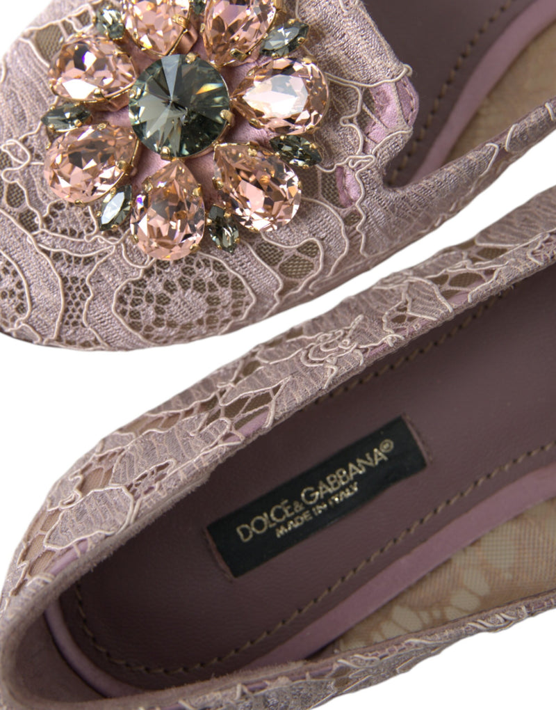 Dolce & Gabbana Pink Lace Crystal Ballet Flats
