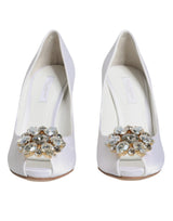 Dolce & Gabbana White Crystals Peep Toe Satin Pumps