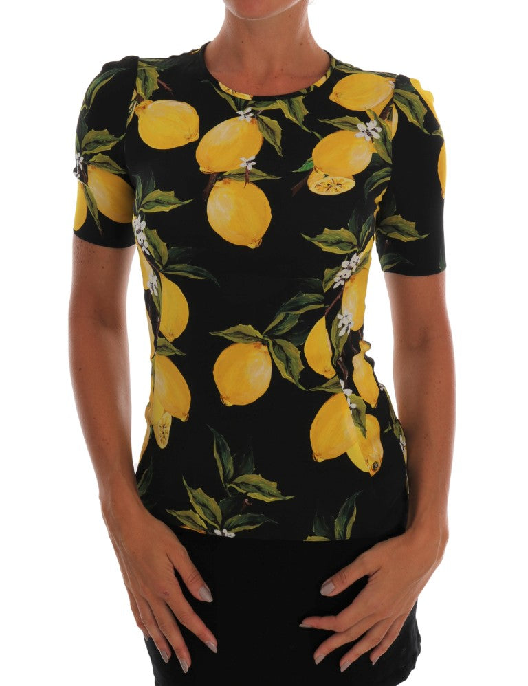 T-shirt extensible en soie citron multicolore Dolce &amp; Gabbana