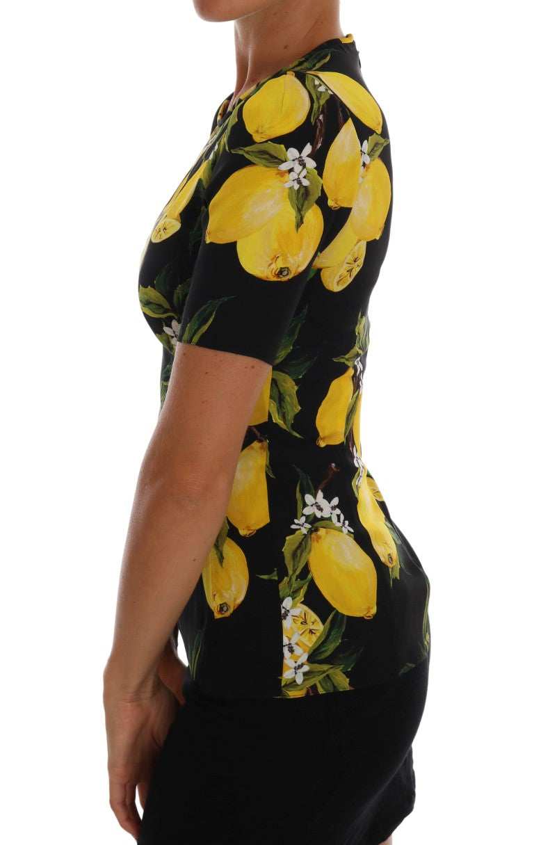 T-shirt extensible en soie citron multicolore Dolce &amp; Gabbana