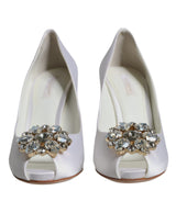 Dolce & Gabbana White Crystals Peep Toe Satin Pumps