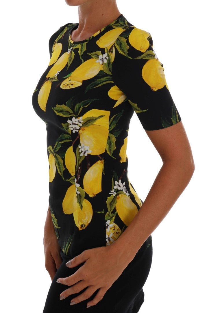 T-shirt extensible en soie citron multicolore Dolce &amp; Gabbana