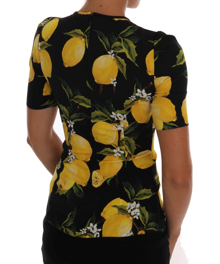 T-shirt extensible en soie citron multicolore Dolce &amp; Gabbana