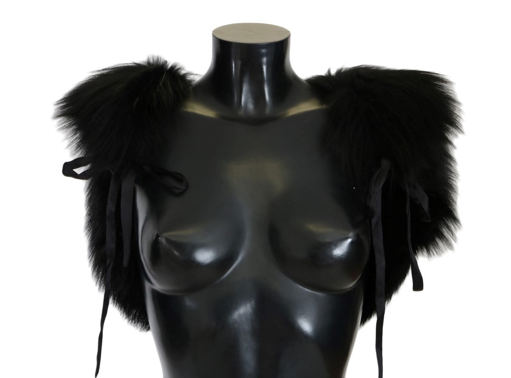 Écharpe en fourrure de renard argenté noir Dolce & Gabbana