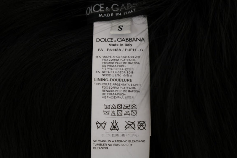 Écharpe en fourrure de renard argenté noir Dolce &amp; Gabbana