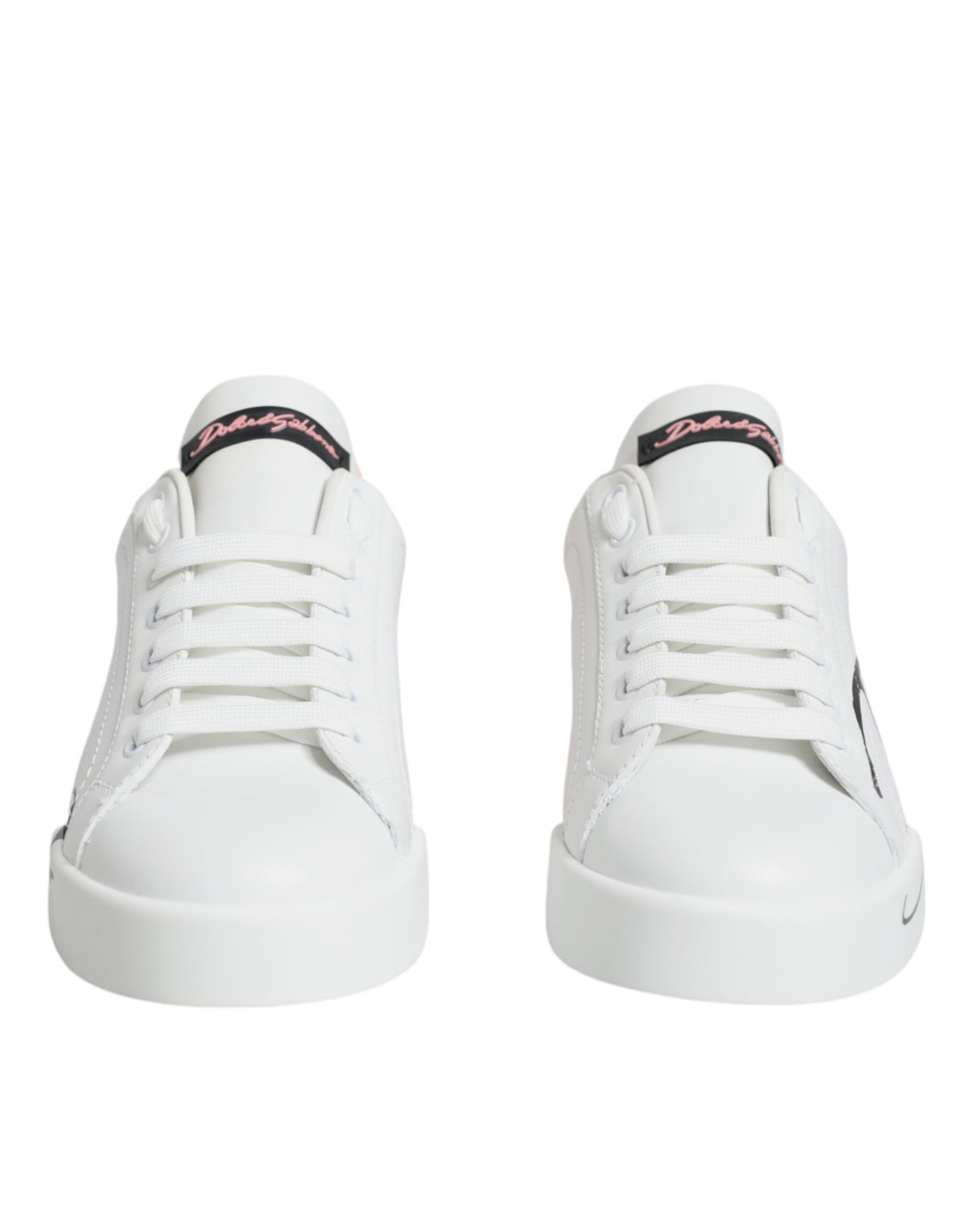 Dolce & Gabbana White Pink Portofino Low Top Sneakers