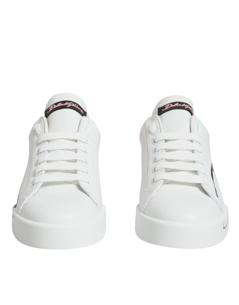 Dolce & Gabbana White Pink Portofino Low Top Sneakers