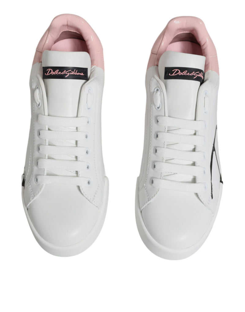 Dolce & Gabbana White Pink Portofino Low Top Sneakers