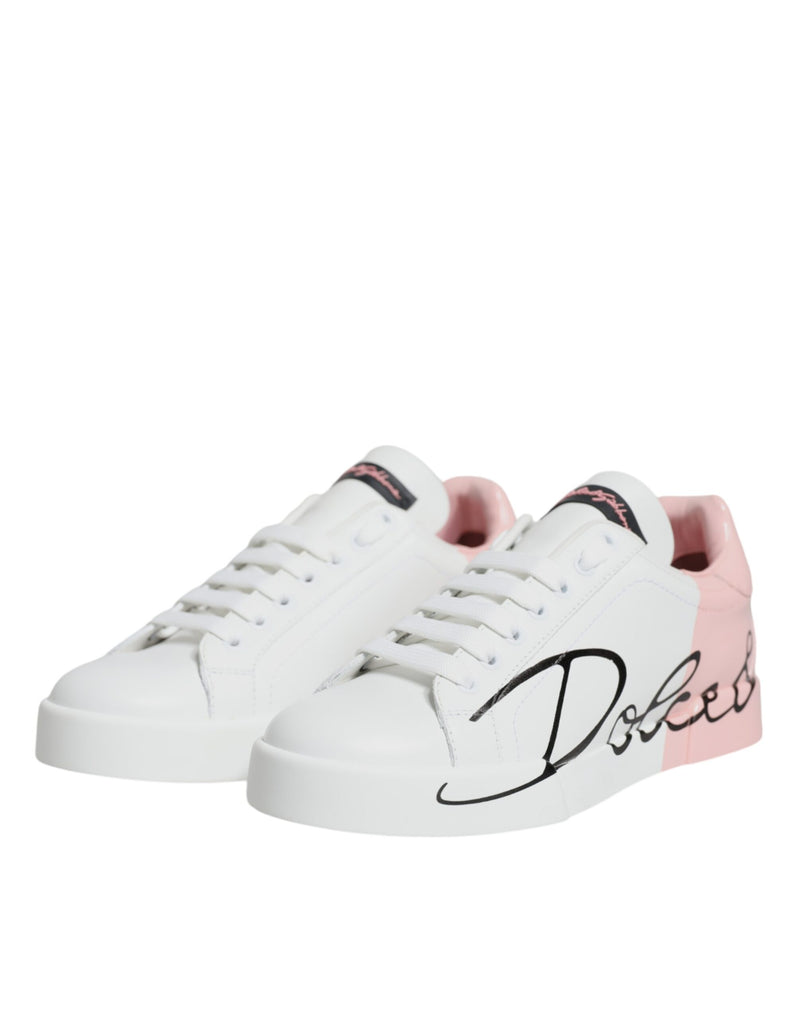 Dolce & Gabbana White Pink Portofino Low Top Sneakers