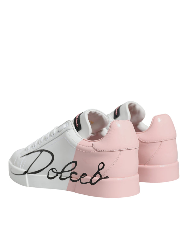Dolce & Gabbana White Pink Portofino Low Top Sneakers