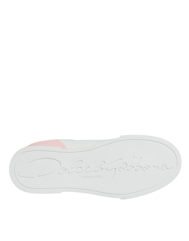 Dolce & Gabbana White Pink Portofino Low Top Sneakers