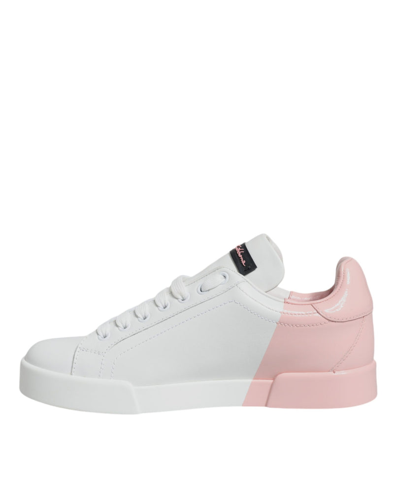 Dolce & Gabbana White Pink Portofino Low Top Sneakers