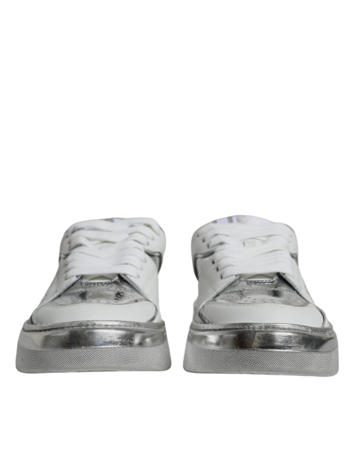 Dolce & Gabbana Sneakers en Cuir Blanc et Argent - Modèle Bas
