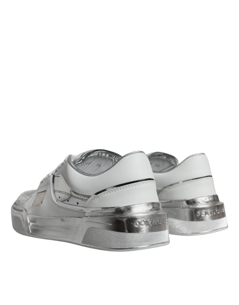 Dolce & Gabbana White Silver Leather Low Top Sneakers
