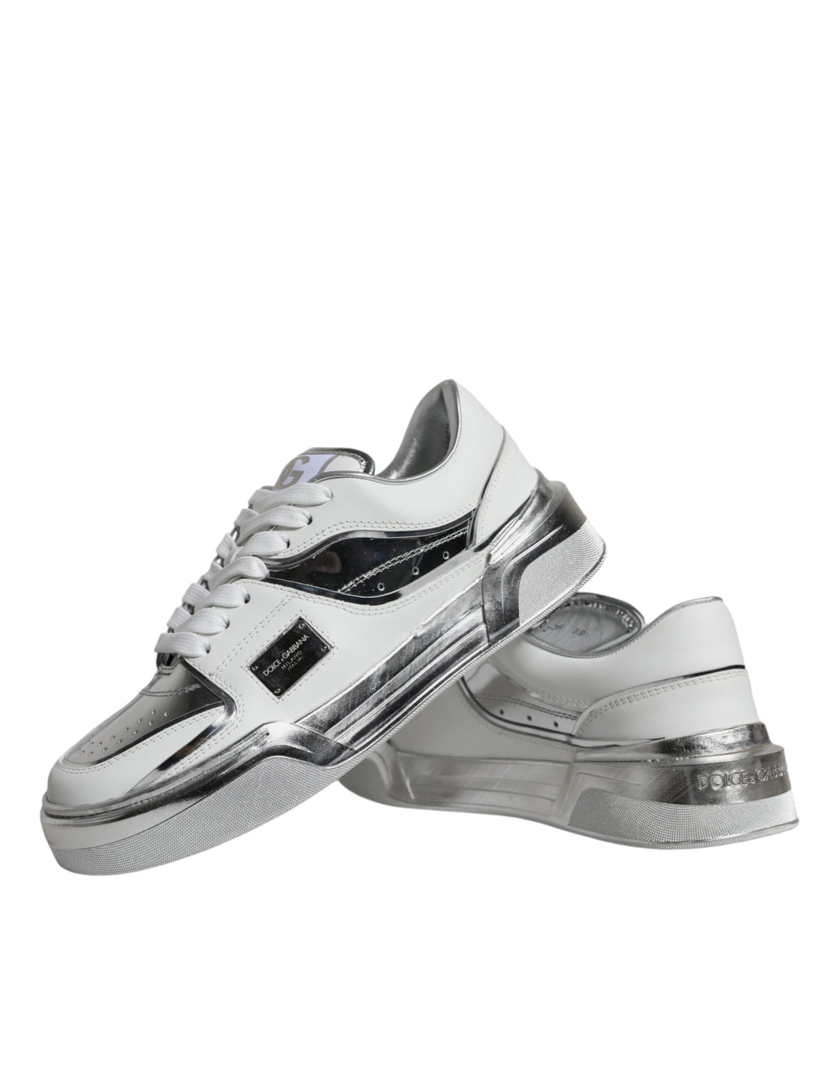Dolce & Gabbana Sneakers en Cuir Blanc et Argent - Modèle Bas