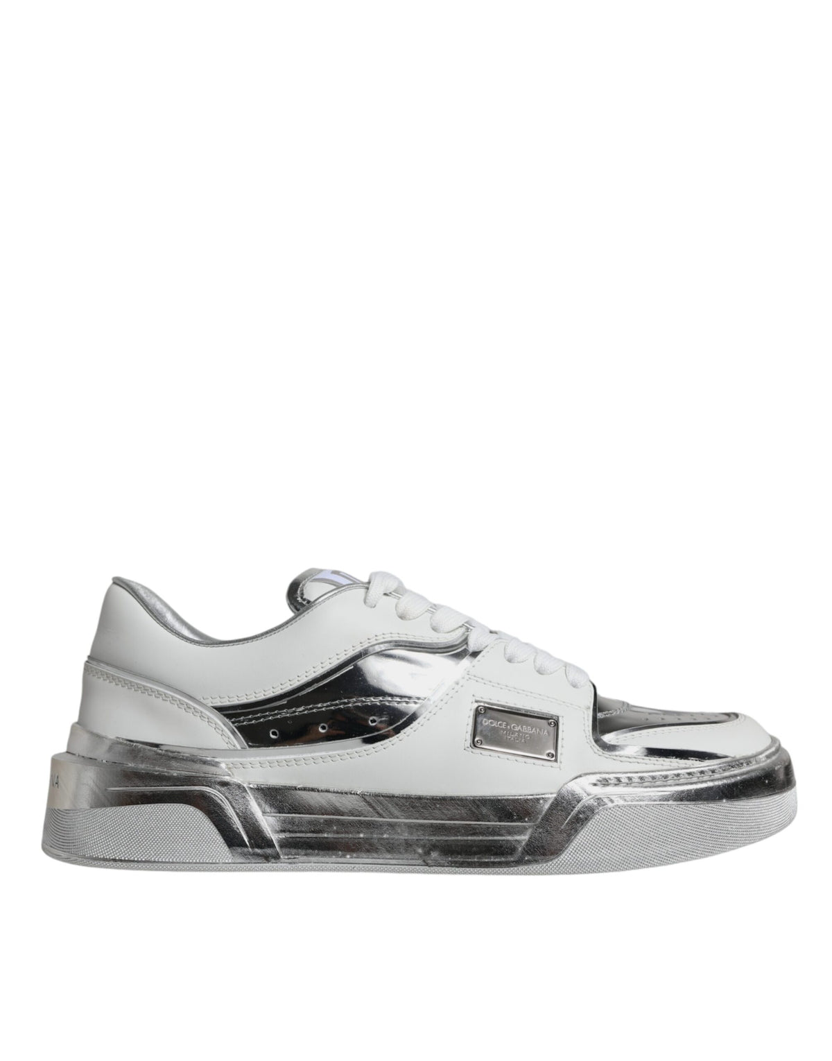 Dolce & Gabbana Sneakers en Cuir Blanc et Argent - Modèle Bas