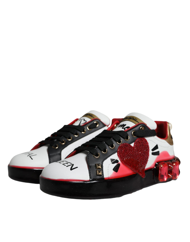 Dolce & Gabbana Portofino Sneakers - White with Red Crystals