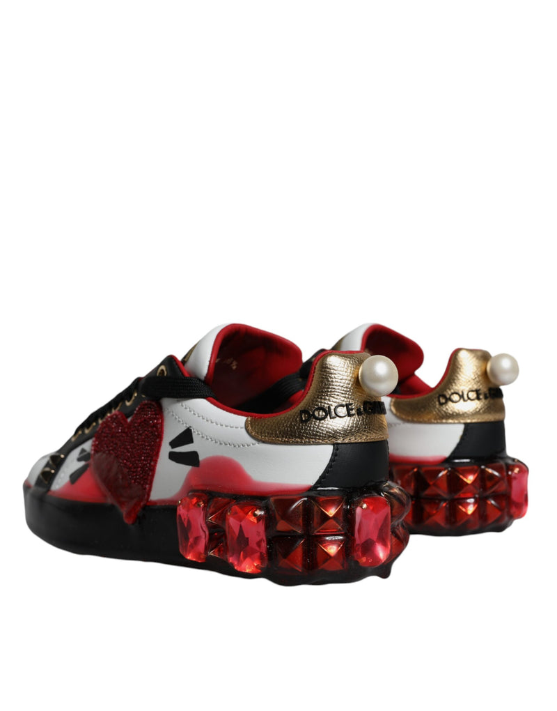 Dolce & Gabbana Portofino Sneakers - White with Red Crystals