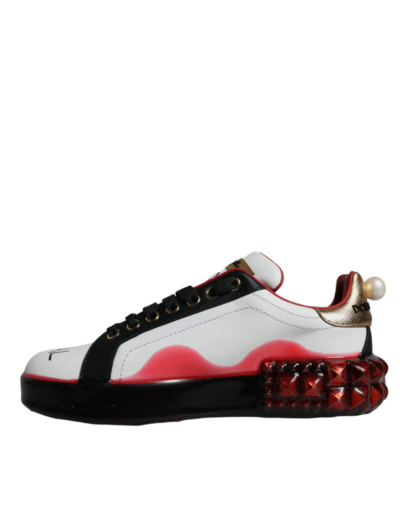 Dolce & Gabbana Portofino Sneakers en Blanc avec Cristaux Rouges