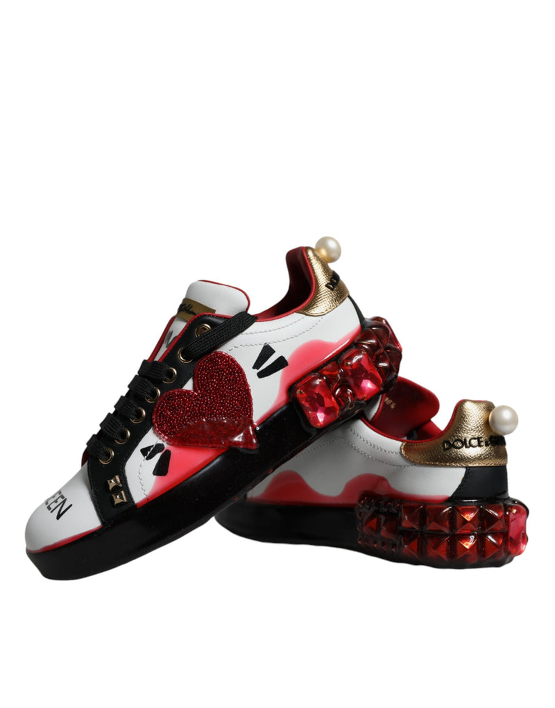 Dolce & Gabbana Portofino Sneakers - White with Red Crystals