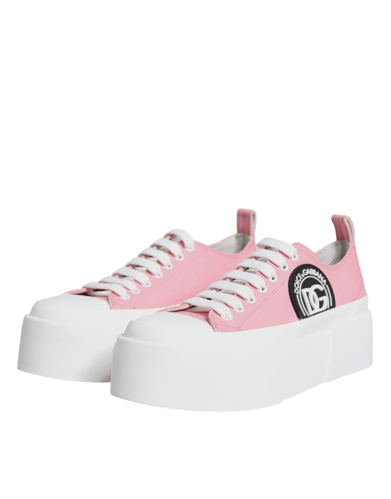 Dolce & Gabbana Pink White Canvas Logo Low Top Sneakers
