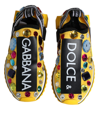 Sneakers basses Sorrento en cuir jaune avec cristaux de Dolce & Gabbana