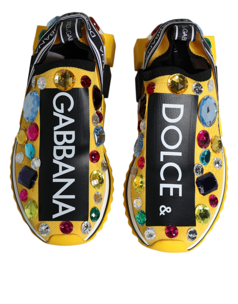 Dolce & Gabbana Yellow Sorrento Crystals Low Top Sneakers