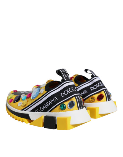 Sneakers basses Sorrento en cuir jaune avec cristaux de Dolce & Gabbana