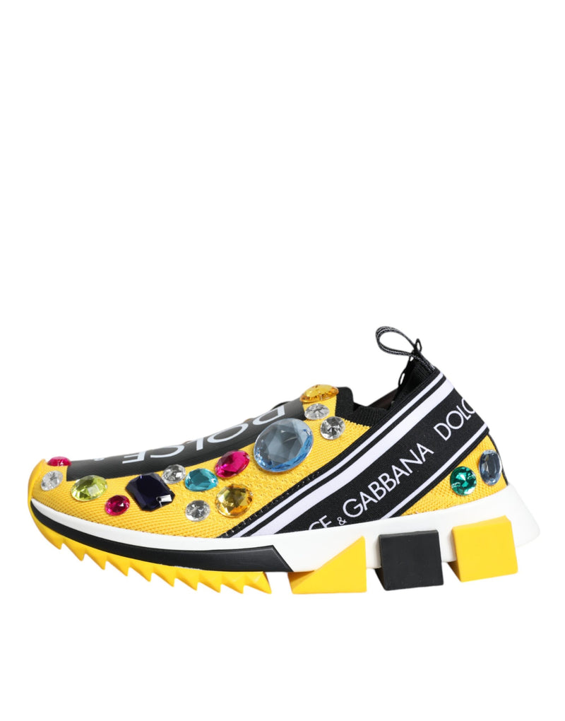 Dolce & Gabbana Yellow Sorrento Crystals Low Top Sneakers