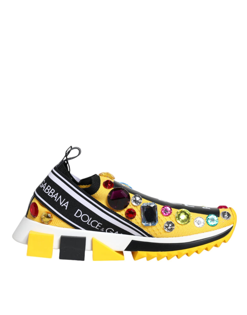 Dolce & Gabbana Yellow Sorrento Crystals Low Top Sneakers